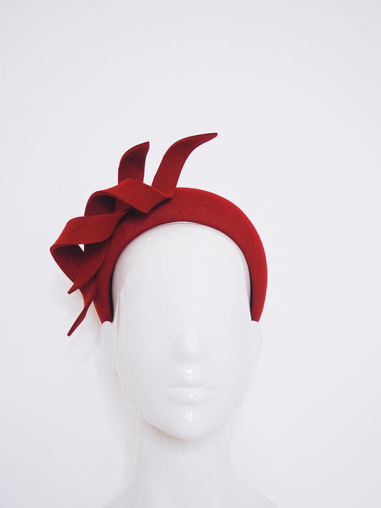 Deepest Love - Deep red fur felt headband with double felt swirl.