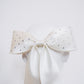 Hannah - Shantung silk bow with veil an crystal detial - off white