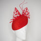 Stop and Spot - Spotty red wired tulle bow with quills on a vintage straw face hugger beret