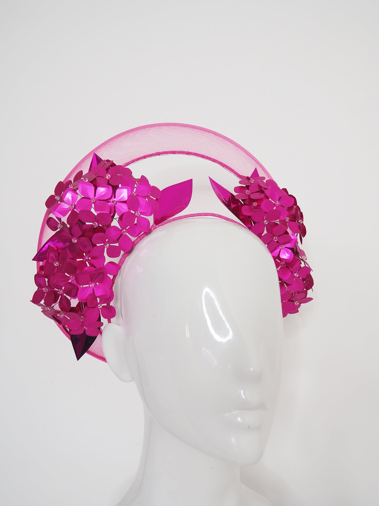 Hello Hydrangea - Hot pink hydrangea wirework halo headpiece