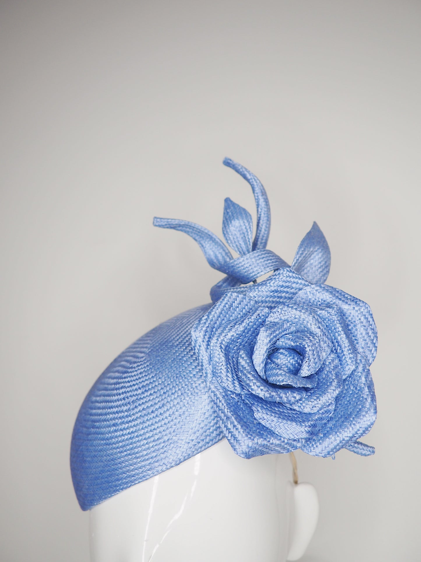 Everlasting Rose - Blue face hugger beret with straw Rose and wired swirls