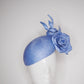 Everlasting Rose - Blue face hugger beret with straw Rose and wired swirls