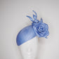 Everlasting Rose - Blue face hugger beret with straw Rose and wired swirls