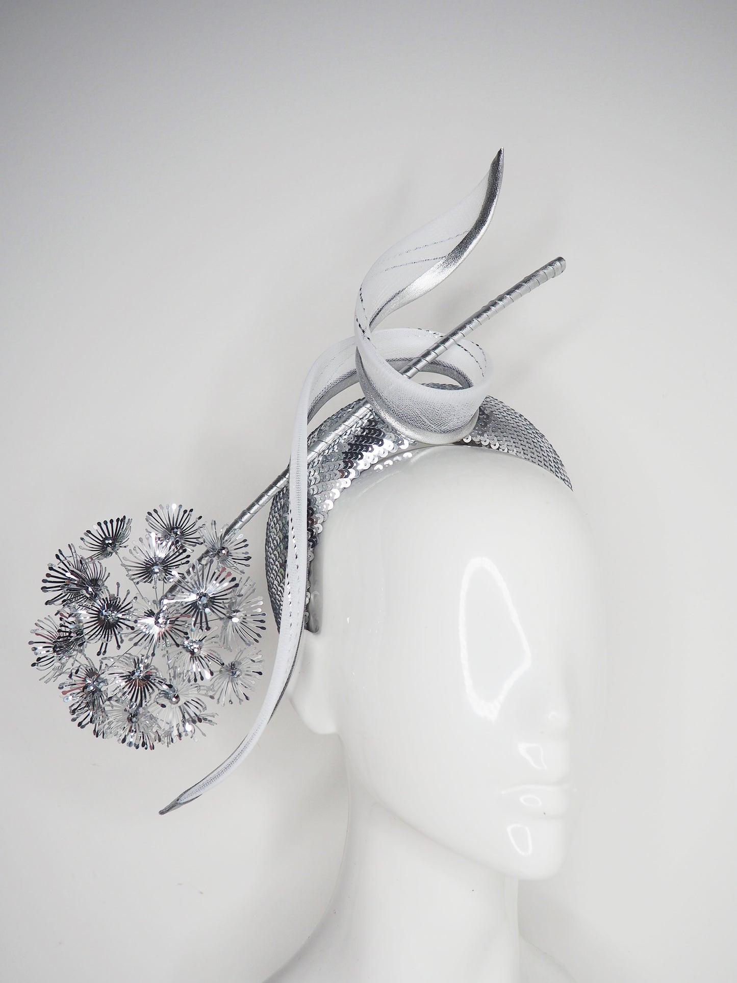 *reduced worn once - Disco Dandelion - -Silver sequinned 3d Headband with a silver dandelion and crinoline swirl