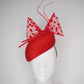 Stop and Spot - Spotty red wired tulle bow with quills on a vintage straw face hugger beret