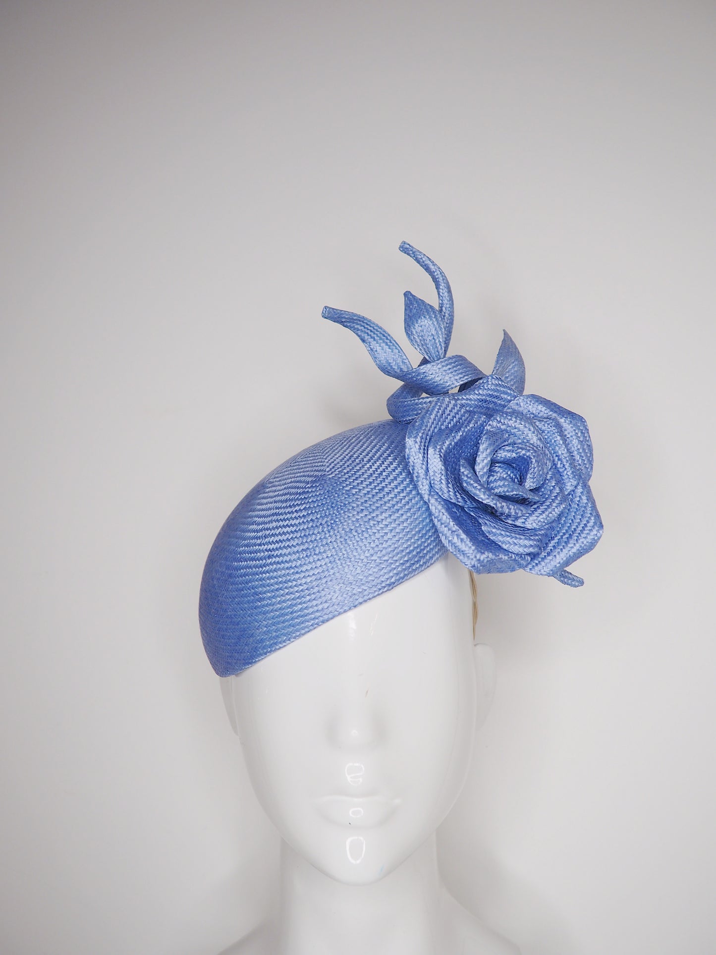 Everlasting Rose - Blue face hugger beret with straw Rose and wired swirls