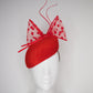 Stop and Spot - Spotty red wired tulle bow with quills on a vintage straw face hugger beret