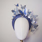*reduced. Worn once Flutter and fly - Crystoform butterflies in shades of blue with silver detail on a 3d vintage straw headband.