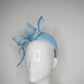 Sky High - Baby Blue Jacki-O style rear facing pillbox featuring a leather edged crinoline bow in baby blue.