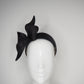 Little Black Hat -Black Rear Facing Pillbox with petite wired bow