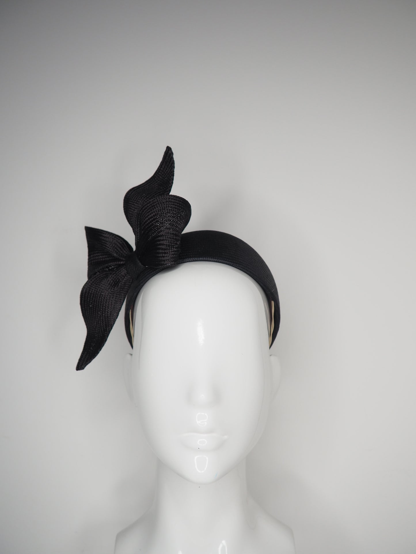 Little Black Hat -Black Rear Facing Pillbox with petite wired bow