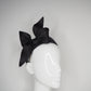 Little Black Hat -Black Rear Facing Pillbox with petite wired bow