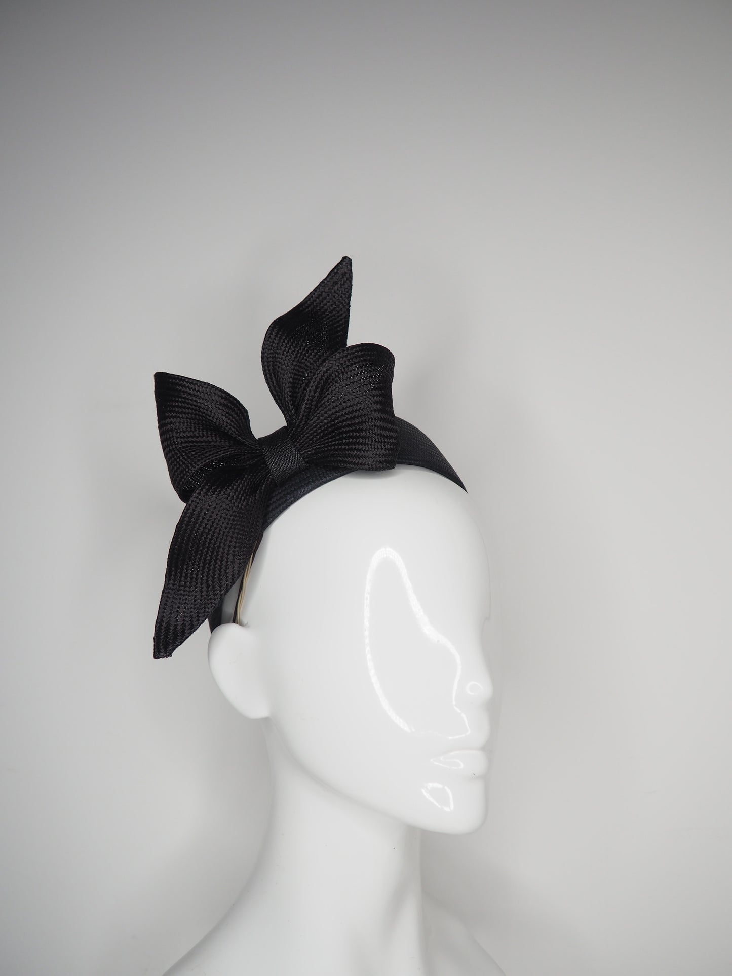 Little Black Hat -Black Rear Facing Pillbox with petite wired bow