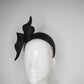 Little Black Hat -Black Rear Facing Pillbox with petite wired bow