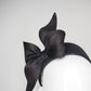 Little Black Hat -Black Rear Facing Pillbox with petite wired bow