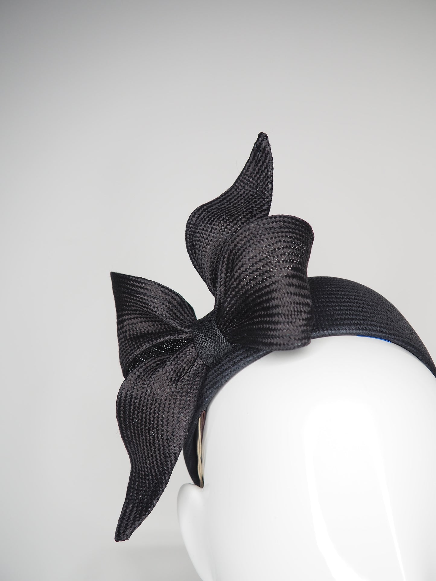 Little Black Hat -Black Rear Facing Pillbox with petite wired bow