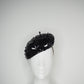 Blossom - Black beaded Sequin flower on black leather face hugger beret