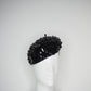 Blossom - Black beaded Sequin flower on black leather face hugger beret