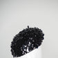 Blossom - Black beaded Sequin flower on black leather face hugger beret