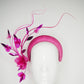 Burst of Spring - Pink Ombre straw 3d headband with ombre quills and crystoform rose vine