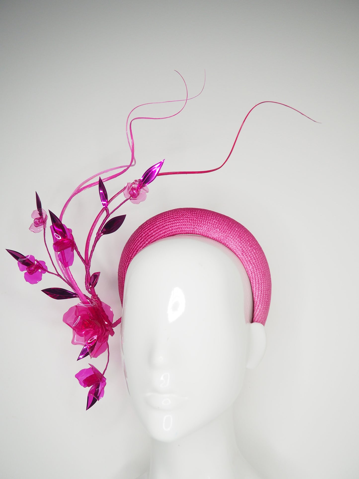 Burst of Spring - Pink Ombre straw 3d headband with ombre quills and crystoform rose vine