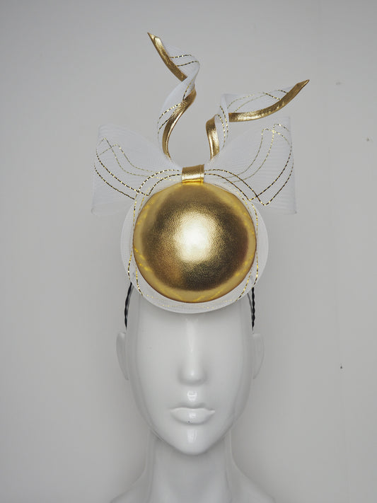 Golden Girl - Gold percher with delicate gold and white windswept bow